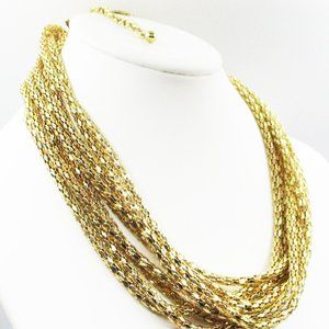 Fun, Multi-Strand Tube Necklace of Gold-tone Metal